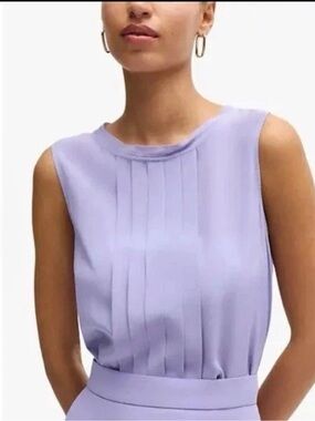 BOSS by Hugo Boss Bemiula Pleated Silk Shell Top SZ 8 Lavender MSRP $298 NWT